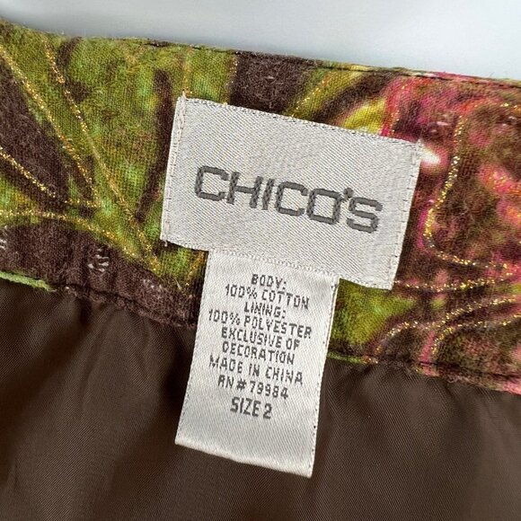 Chico's Collarless Blazer Jacket Beaded Leafy Sequin Floral Tropical Rain Forest - Picture 7 of 9